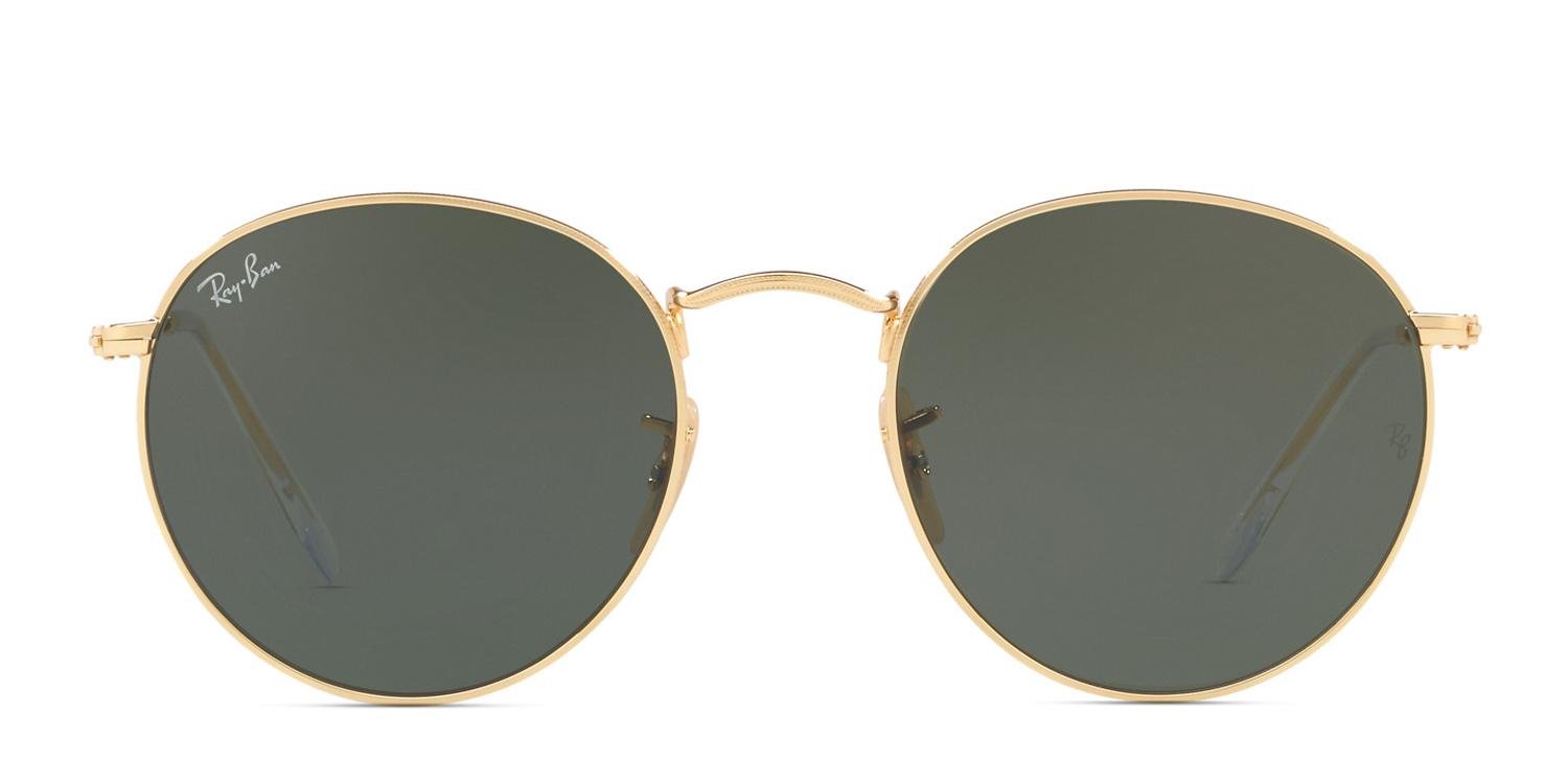 Ray-Ban RB3447N Round Metal Gold, Green Prescription Sunglasses