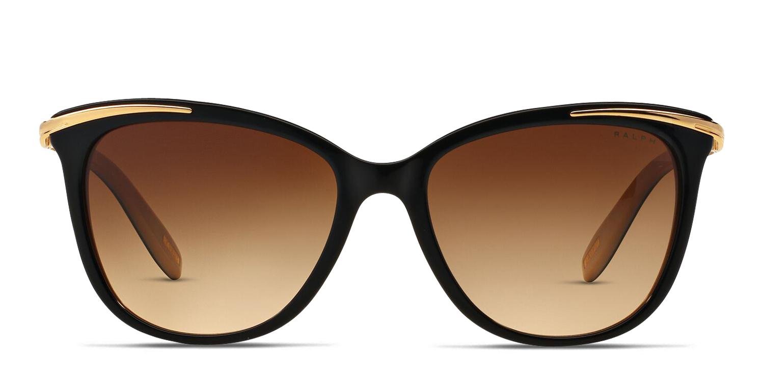 Ralph Lauren RA5203 Black Cat Eye Prescription Sunglasses with Gold Accents Ralph RA5203 - Cat Eye Shiny Black Gold Frame Sunglasses For  main image 2
