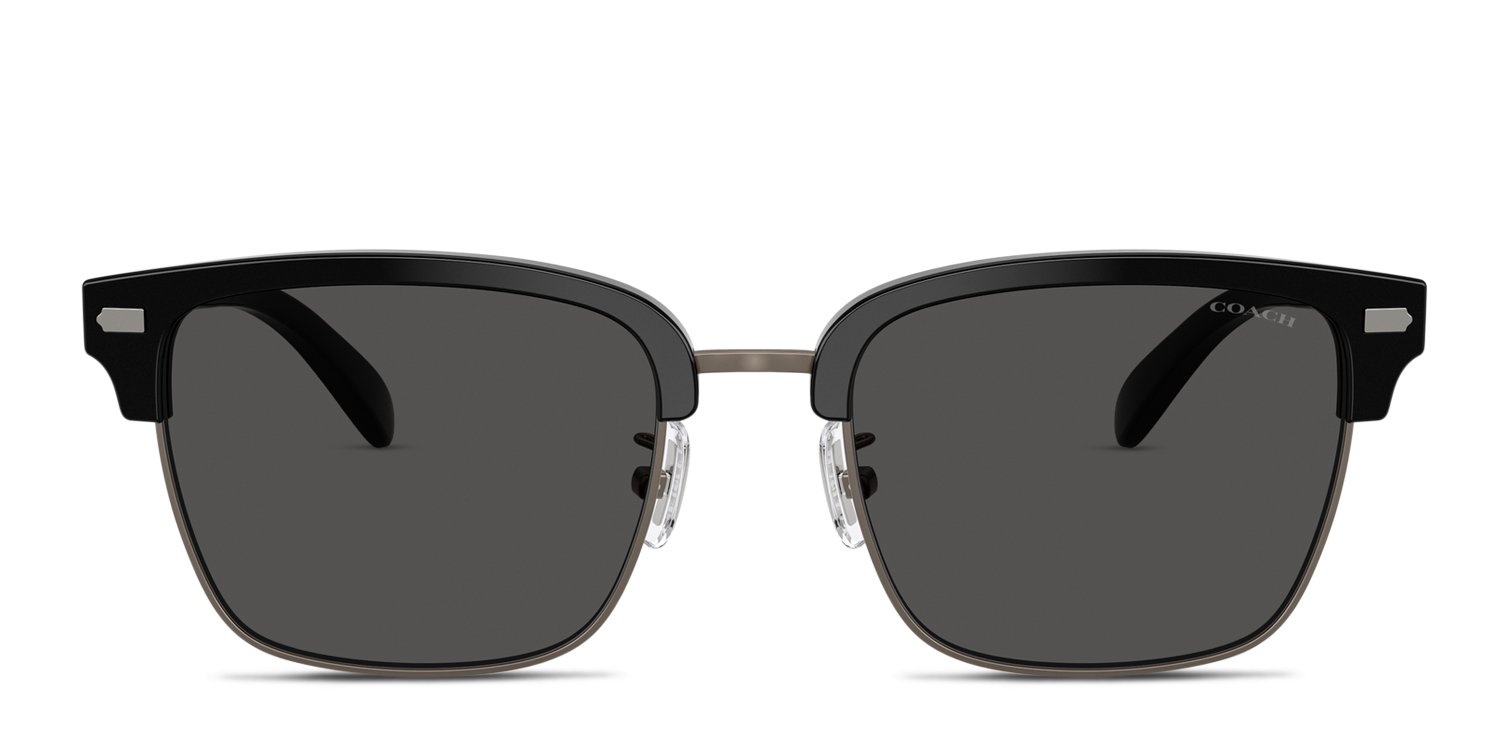 Coach HC8412 Black, Gunmetal frame with grey solid lenses. Lenses