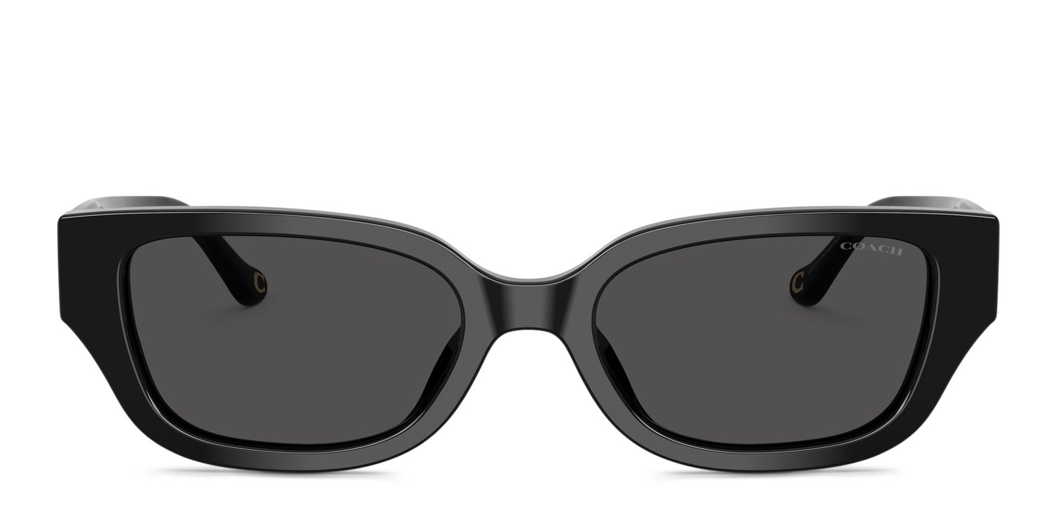 Coach HC8439U black frame with grey solid lenses. Lenses provide