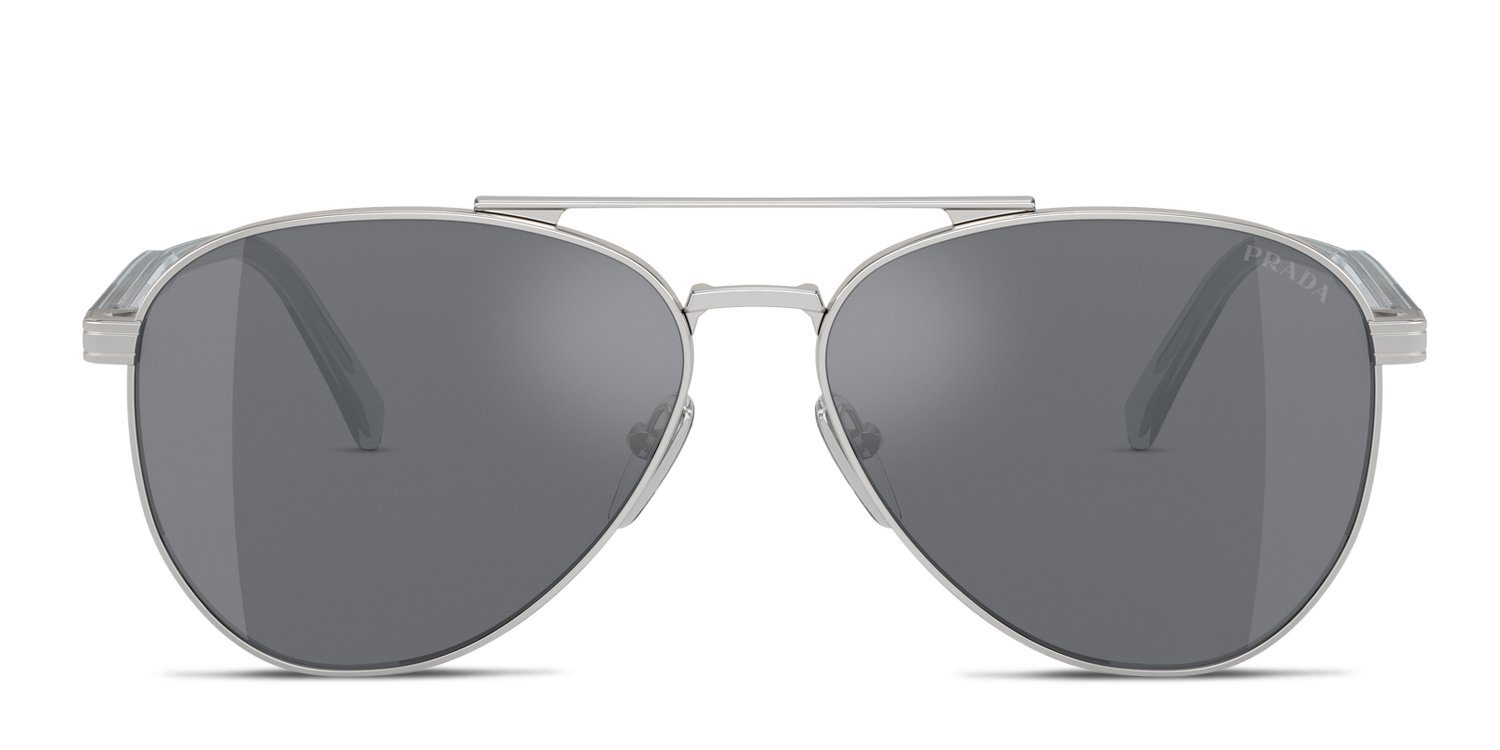 小物 PRADA halfrim sunglasses silver Prada PRA58S silver frame with dark grey flash silver lenses
