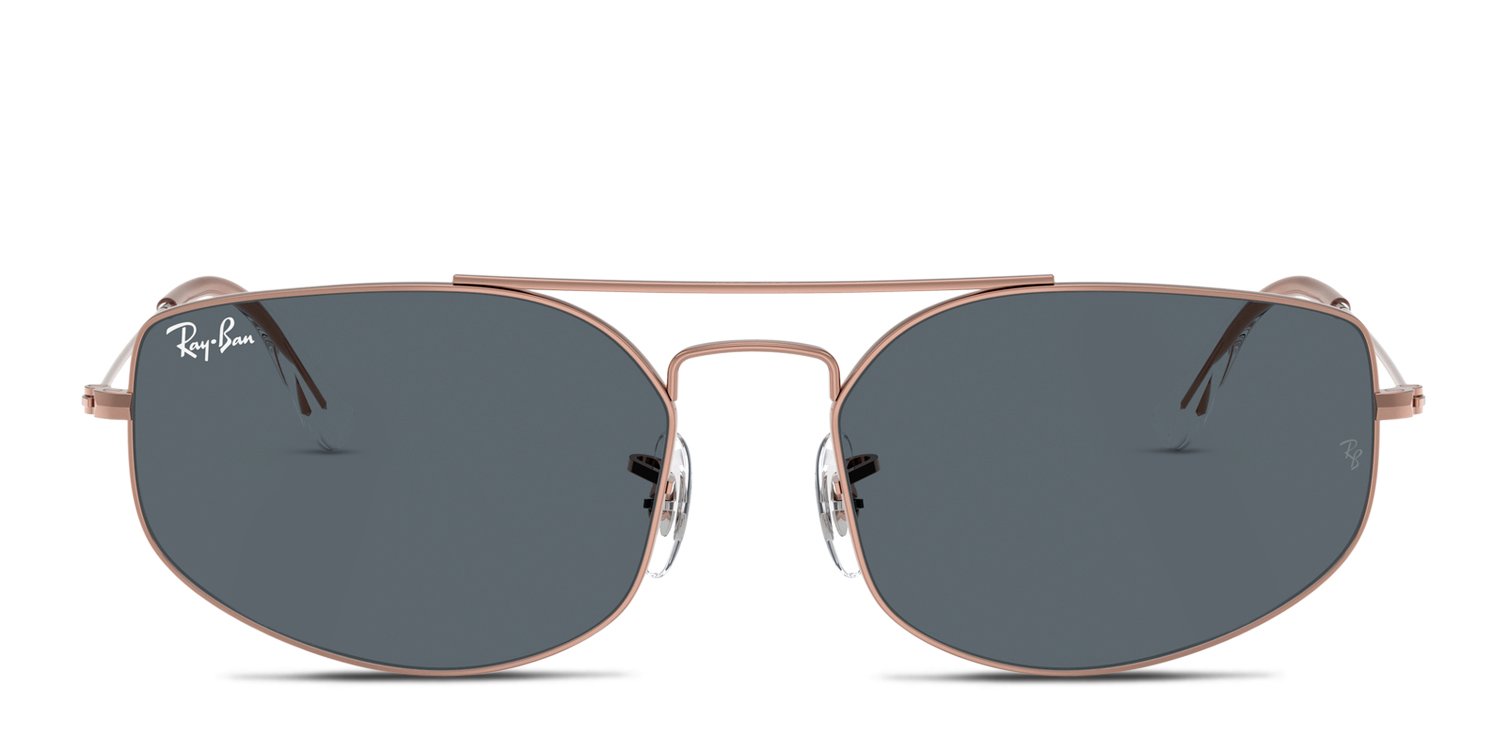 Ray-Ban RB3845 Explorer 5 Rose Gold frame with blue lenses. Lenses
