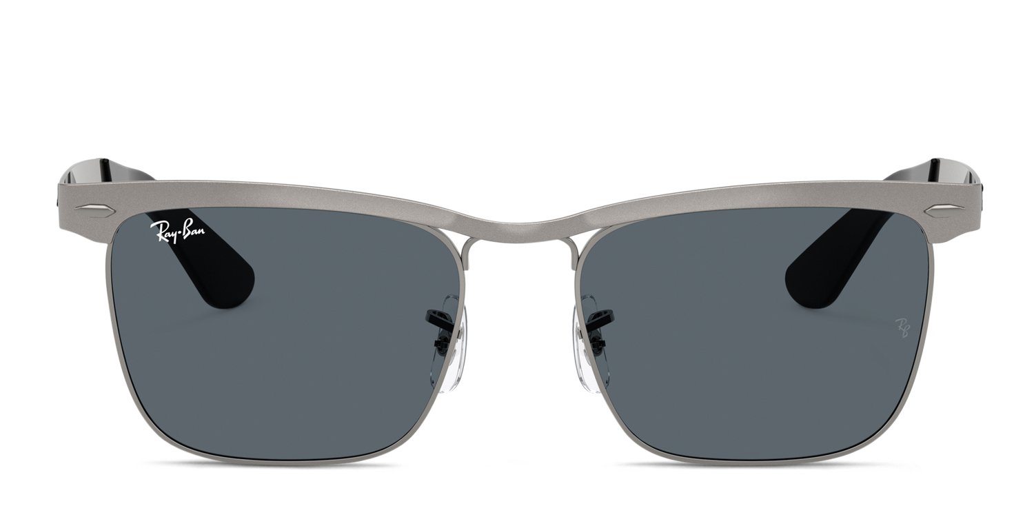 Ray-Ban RB3875 Wayfarer Deluxe gunmetal frame with blue lenses