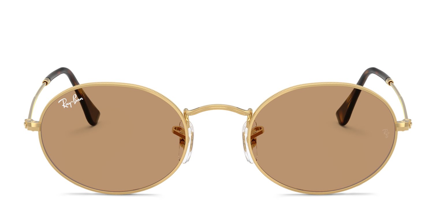 Ray-Ban RB3547 Oval gold frame with brown lenses. Lenses  display picture 2