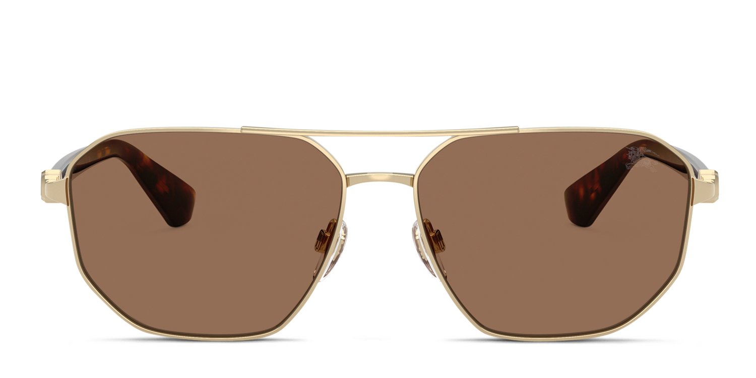 Burberry BE3166 gold frame with dark brown lenses. Lenses provide