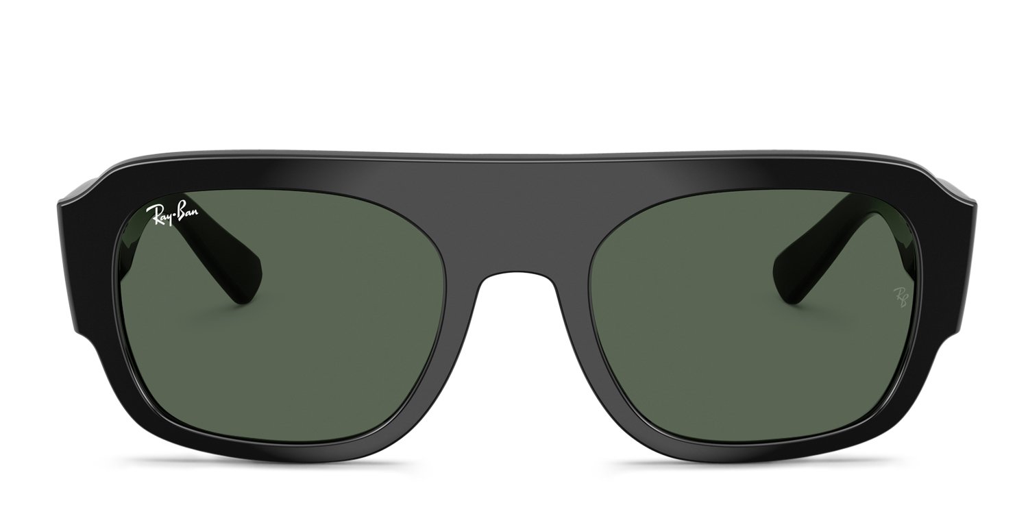 Ray-Ban RB2218 black frame with dark green lenses. Lenses provide