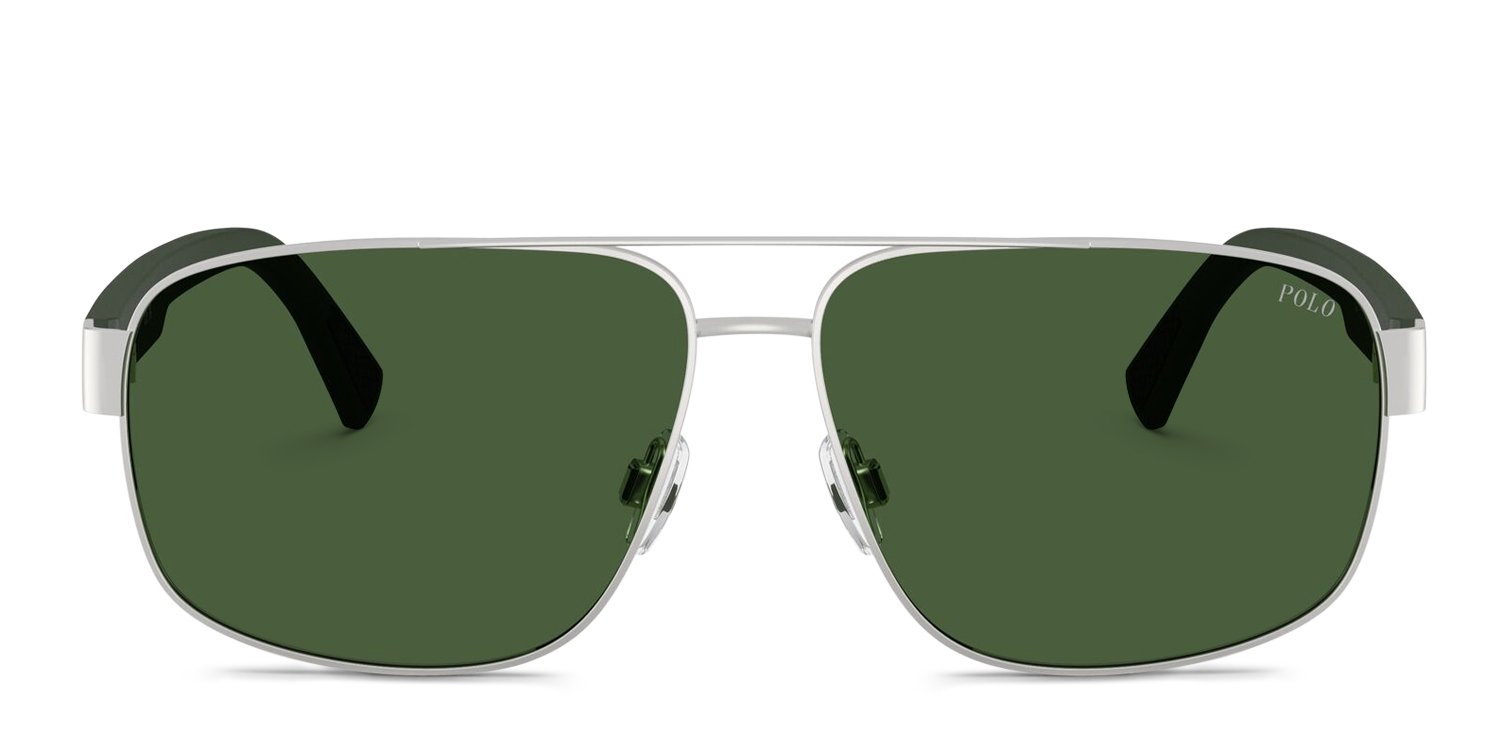 Polo Ralph Lauren PH3165 silver frame with dark green lenses