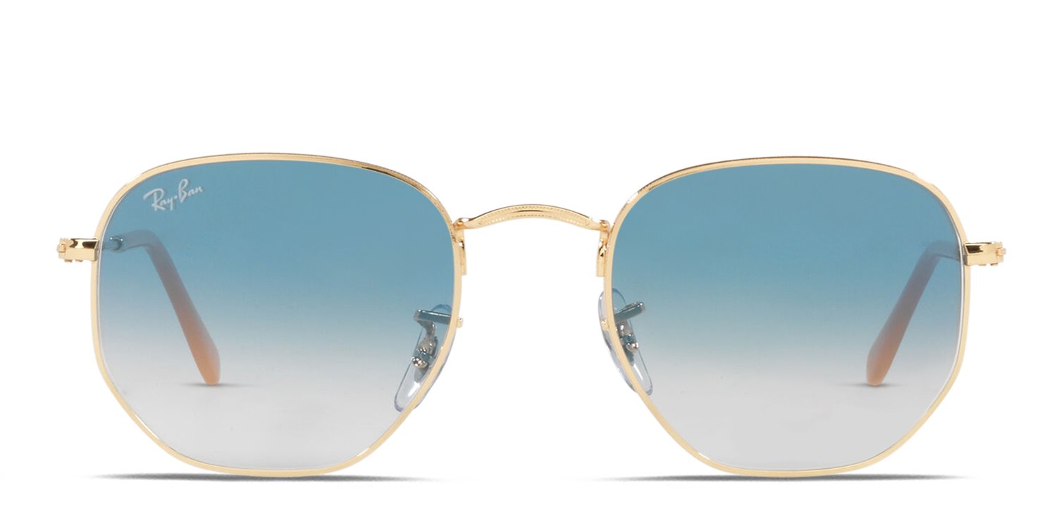 Ray-Ban Hexagonal - Rose Gold Frame/Blue Gradient Lens MSRP $163 Ray-Ban RB3548 Hexagonal Blue-Violet Light Clear Sunglasses  main image 3