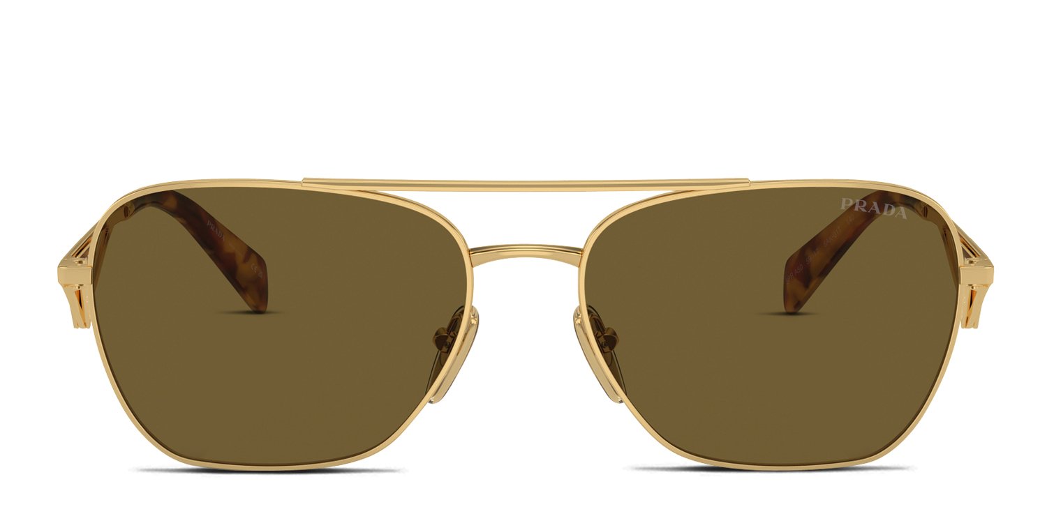 PRADA スクエアサングラス ゴールド・ブラウン Prada PRA50S gold frame with dark brown lenses. Lenses provide 100