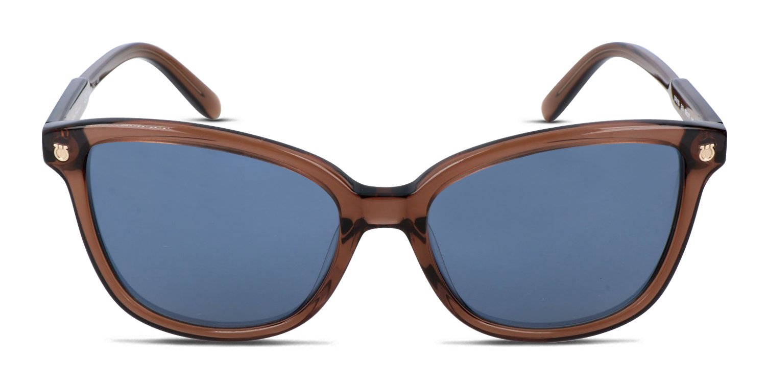 Ferragamo SF815S clear, brown frame with gray lenses. Lenses